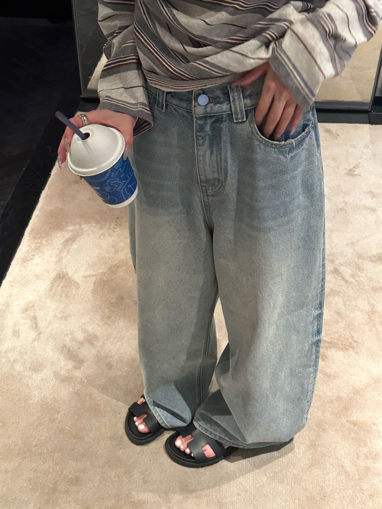 oker章壳儿оригинал～голубые джинсы стирка универсальные прямые корейский стиль свободные повседневные A704