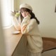 Mo Yujia’s homemade 2023 winter new milk fufu lantern sleeve jacket gentle loose striped sweater for women