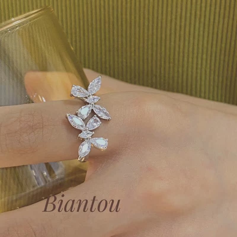 New products small crowddesign 925 silver double raw butterfly opening index finger ring Cubic fashion personality net red and European