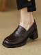 Senshi Hejiang sheepskin thick heel loafers for women 2025 spring new square toe high heel single shoes British small leather shoes