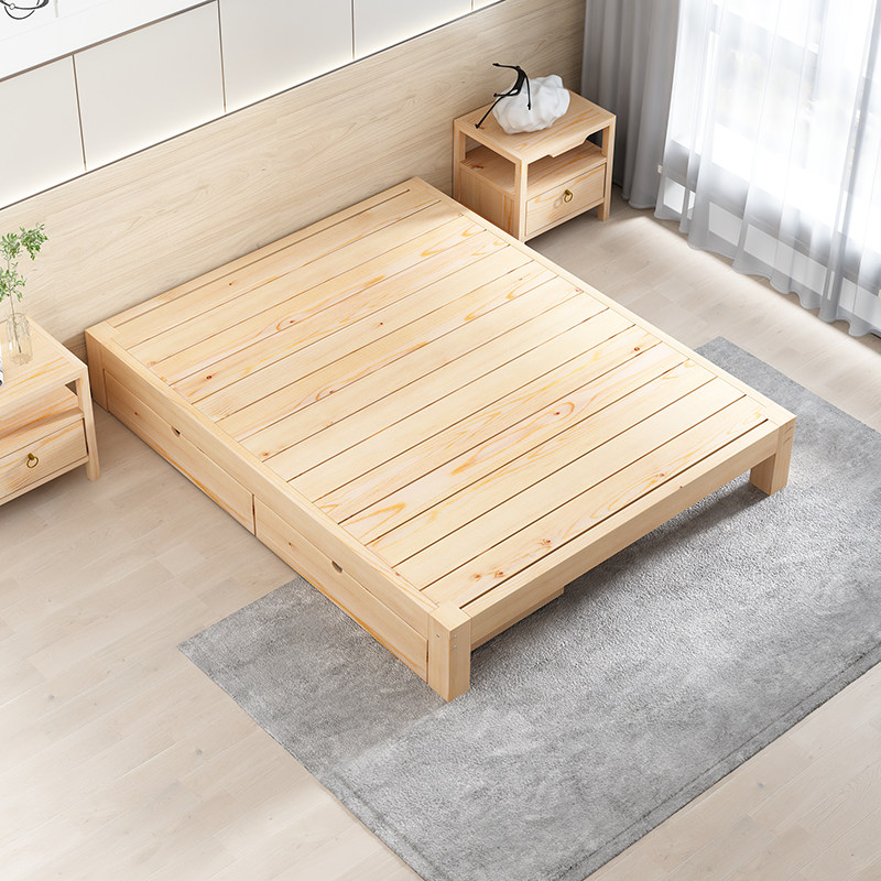 Tatami bed frame modern minimalist solid wood bed rental room dedicated no bedside single bed double double bed economy