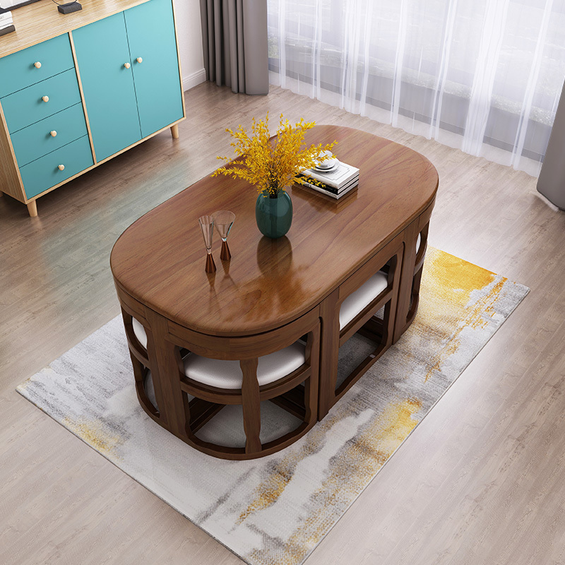All Solid Wood Small Apartment Dining Room Simple Modern Home Dining Table Light Luxury Space-Saving Rectangular Dining Table and Chair Set