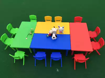 Children's plastic tables and chairs, children's rectangular tables, baby eating and learning tables, kindergarten special desks and chairs Special offers