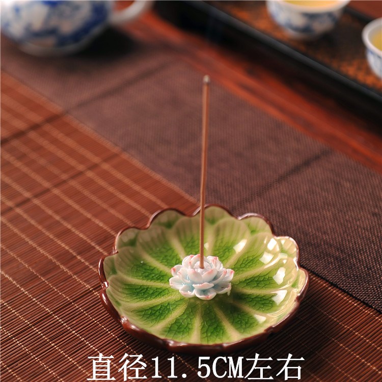 手工陶瓷香插 莲花香盘 香座 薰香盘香炉 冰裂托盘