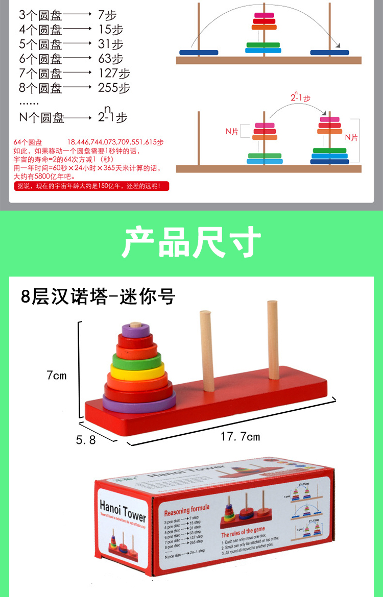 Bằng gỗ Hanover Tháp Cầu Vồng Vòng Tròn Hà Nội Tháp Early Childhood Intelligence Trò Chơi Cờ Vua Đồ Chơi 3-5-6 tuổi trò chơi IQ game