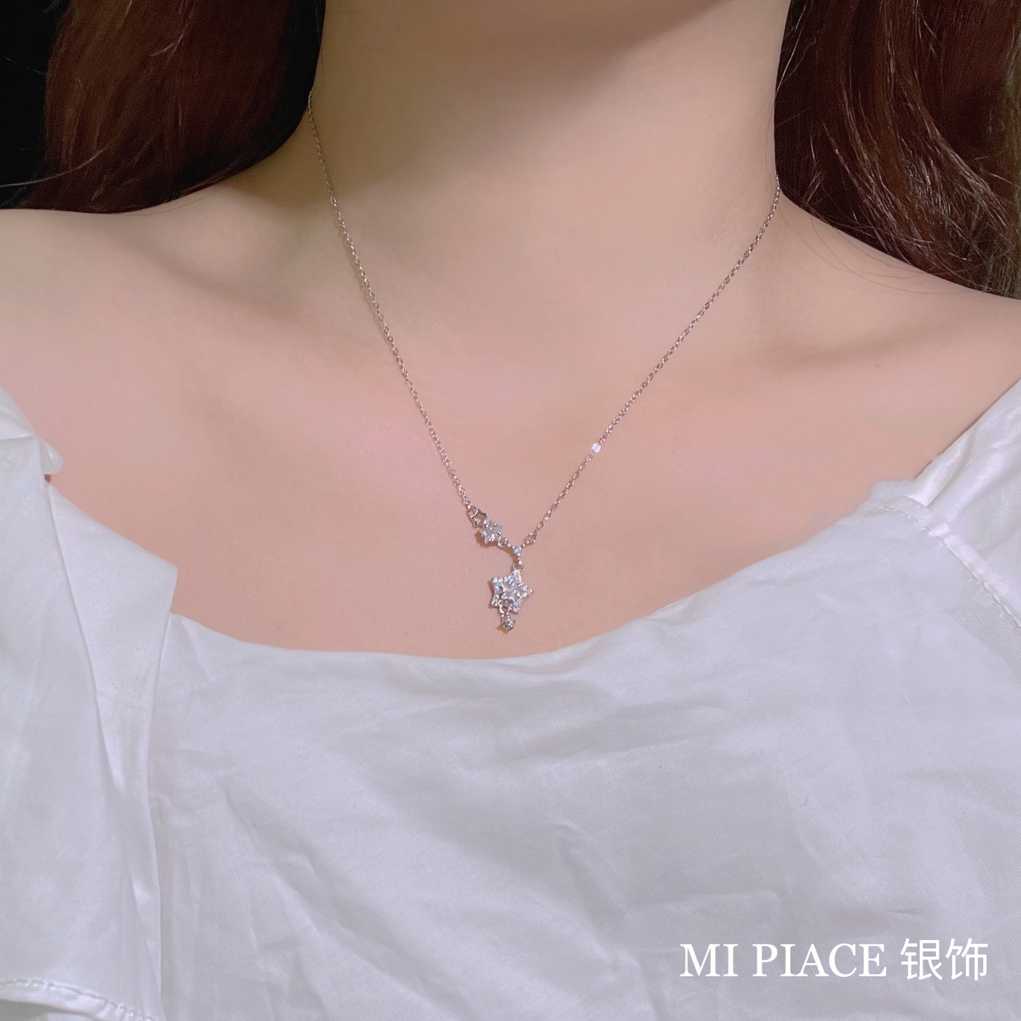 Серебряное ожерелье 闪耀星星s999纯银项链女轻奢小众高级感锁骨链送女生闺蜜生日礼物 OTHER