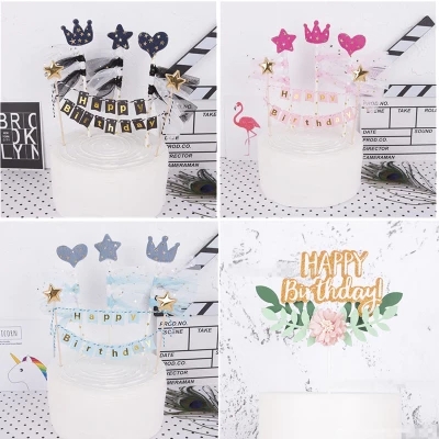 Dessert table arrangement party decoration supplies happy birthday cake flag accessories decoration decoration card