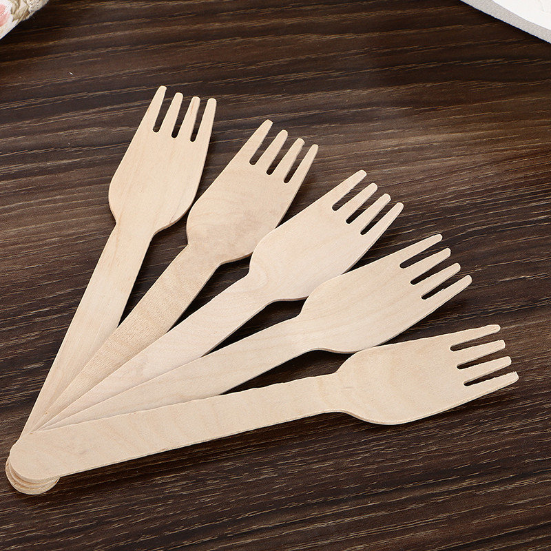 Disposable fork wooden long handle dessert spoon cake knife set birthday party tableware dessert table ornaments