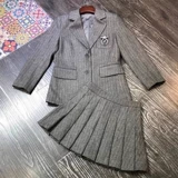 Шерстяной осенний элегантный модный комплект, яркий броский стиль, в западном стиле