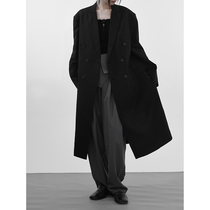 2021 autumn and winter wide shoulder long black suit knee double-breasted trench coat jacket crisp slim Joker