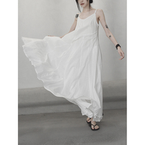2021 summer double cotton condole strap long dress temperament fairy skirt irregular big stitching slim sleeveless
