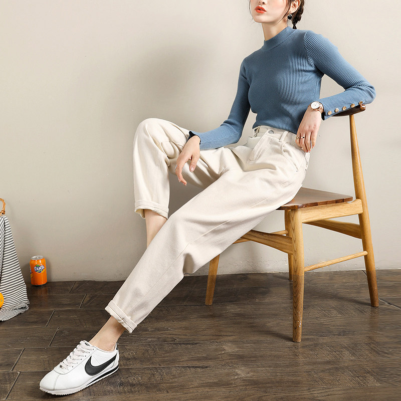 White pants children's spring and autumn women's clothing 2021 new daddy pants straight loose Harlan thin high-waisted jeans