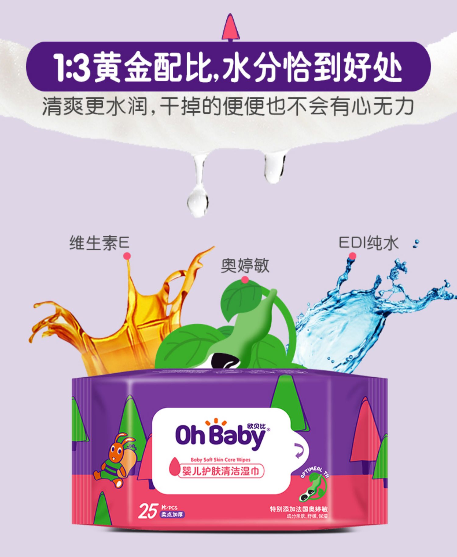 Khăn lau trẻ em OHBABY cho bé dùng khăn lau ướt cầm tay với 8 gói khăn ướt cho trẻ sơ sinh