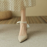 Туфли с заостренным носом из жемчуга на высоком каблуке, 2023, тренд сезона, французский стиль, большой размер