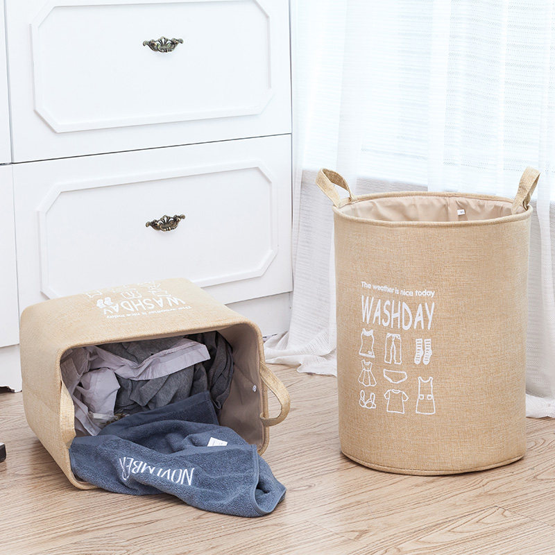 Household cotton and linen folding storage bucket large dirty clothes basket toys sundries medical plastic holding piano white peony seedlings