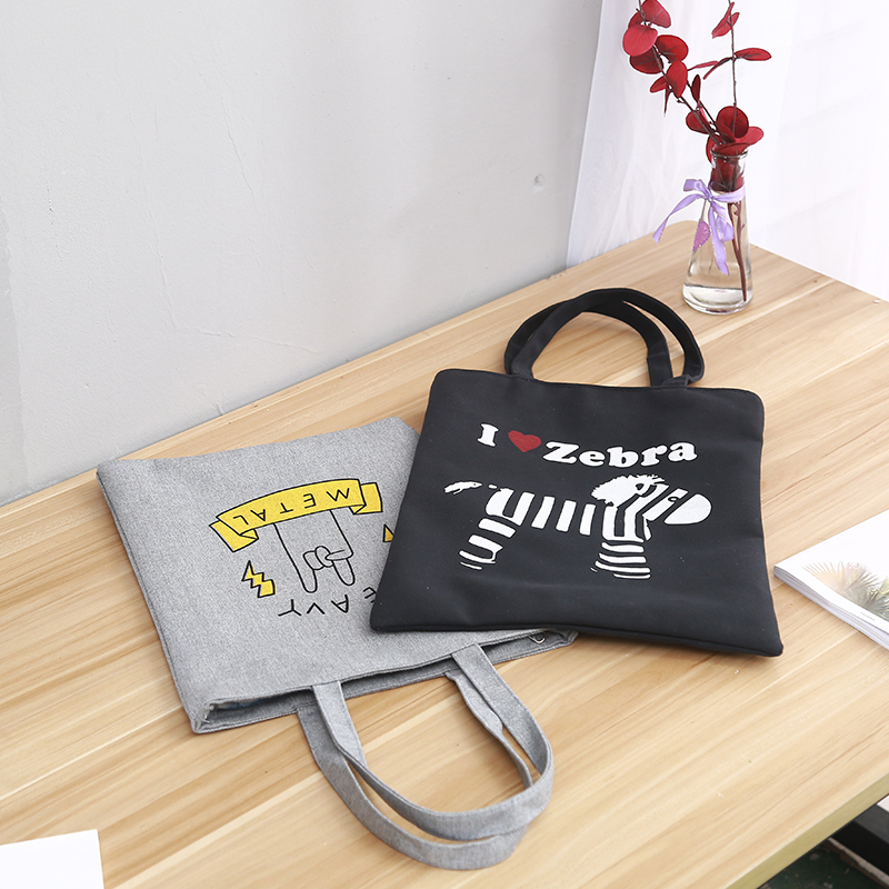 Large capacity canvas bag women's single shoulder bag with zipper tote bag storage shopping bag Shoulder bag fresh literary small square bag