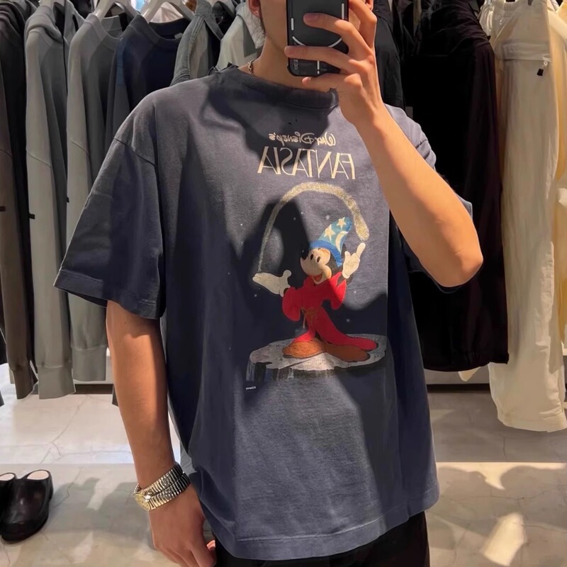 Saint Michael Cho25Ss Fantasy Magic Fantasia Mickey Collaboration Washed Short Sleeve T-Shirt for Men Saint Michael Cho25Ss Fantasy Magic Fantasia Mickey Collaboration Washed Short Sleeve T-Shirt for Men
