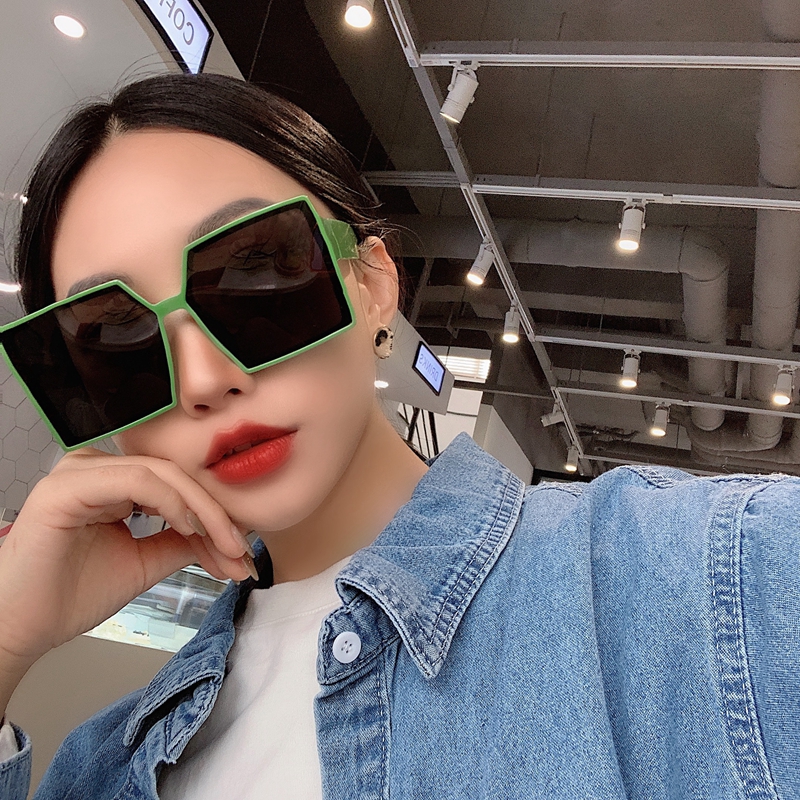 Korean version oversized frame green mesh red minimalist glasses polarized sunglasses female personality big frame men's face retro sunglasses