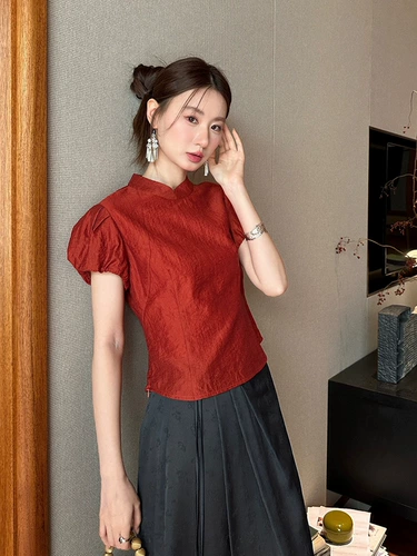 Летняя рубашка, китайский стиль, по фигуре, рукава фонарики, 2025 года, подходит для подростков