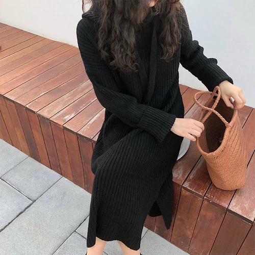 Демисезонное длинное шерстяное платье, трикотажная юбка, 2020, длина макси, увеличенная толщина, подходит для подростков