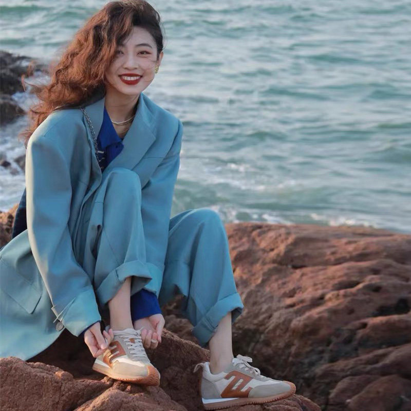 2022 Spring new trendy little sub oversize suit jacket peacock blue broadlegged pants two-piece suit