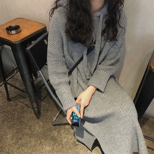 Демисезонное длинное шерстяное платье, трикотажная юбка, 2020, длина макси, увеличенная толщина, подходит для подростков