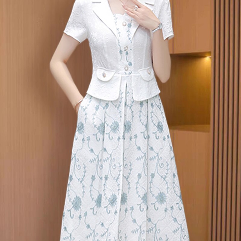 High-End Light Luxury Style, Sophisticated Feel, Guangzhou Thirteen Rows Two-Piece Dress Set for Petite Women, Summer, Mom Style