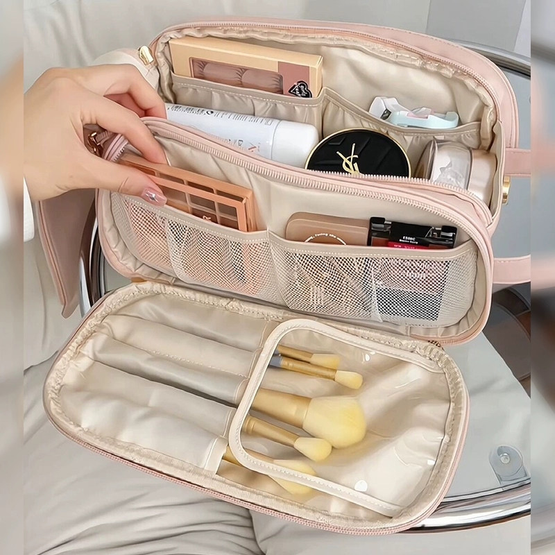 Travel High Face Value Makeup Brush Wash Toiletries Cashier Bag Double Zip Woman Large Capacity Portable 2023 New Makeup Bag-Taobao
