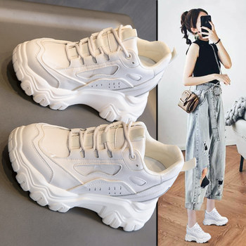 Trendy Dad Sneakers for Women ins New Autumn and Winter Style with Plush Lining, Thick Soles, Hidden Height Increase, High-Heeled White Shoes