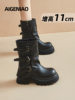 Black Martin Boots for Women, 2025 Autumn and Winter New Style, Buckle Slim Boots, Short Boots, 11cm Thick Sole, Height-Increasing Trouser Boots