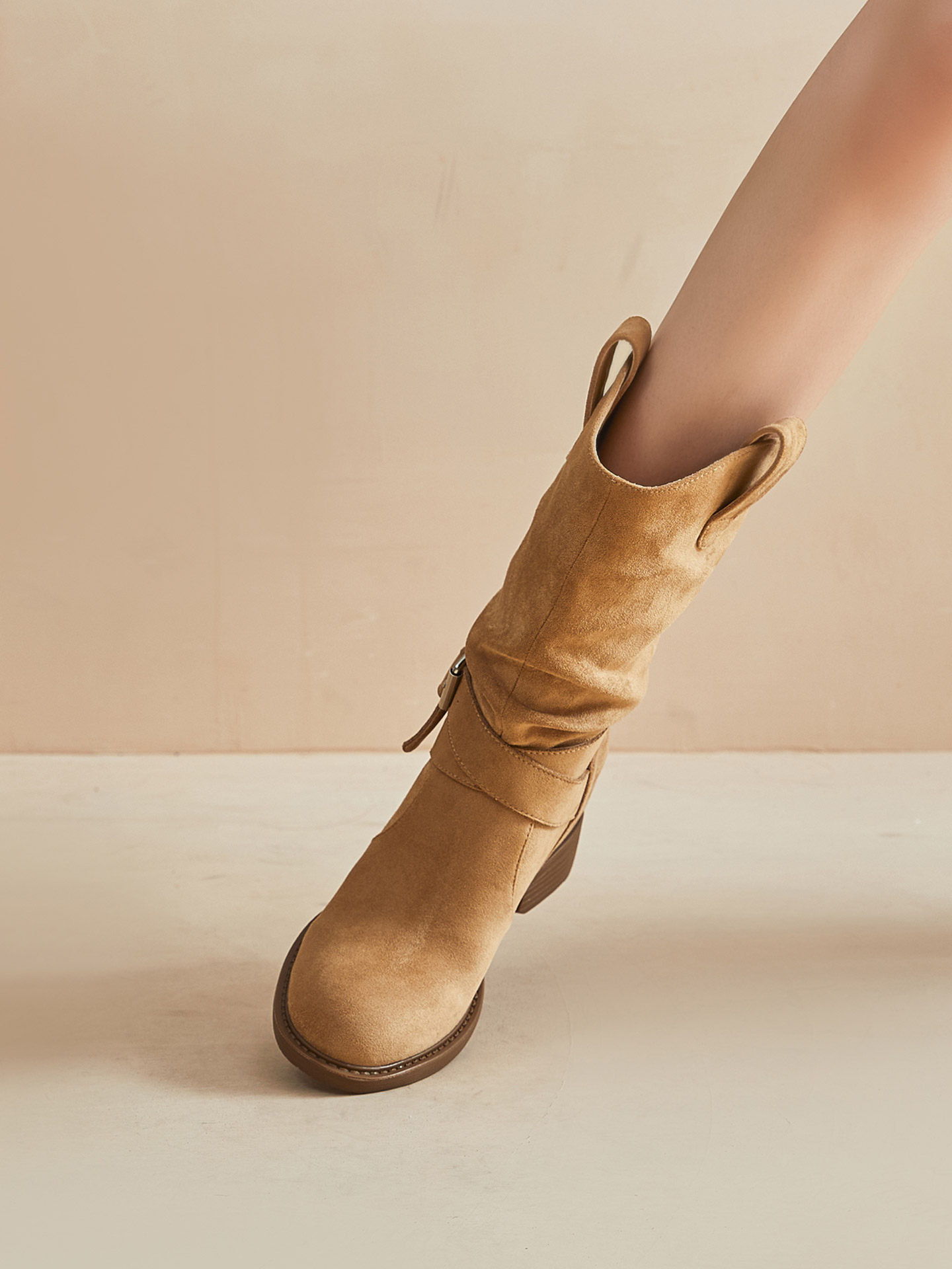 British Style Martin Boots for Women 2025 Autumn and Winter New Mid-Calf Suede Slouch Boots 8cm Thick-Soled Height-Increasing Women's Boots