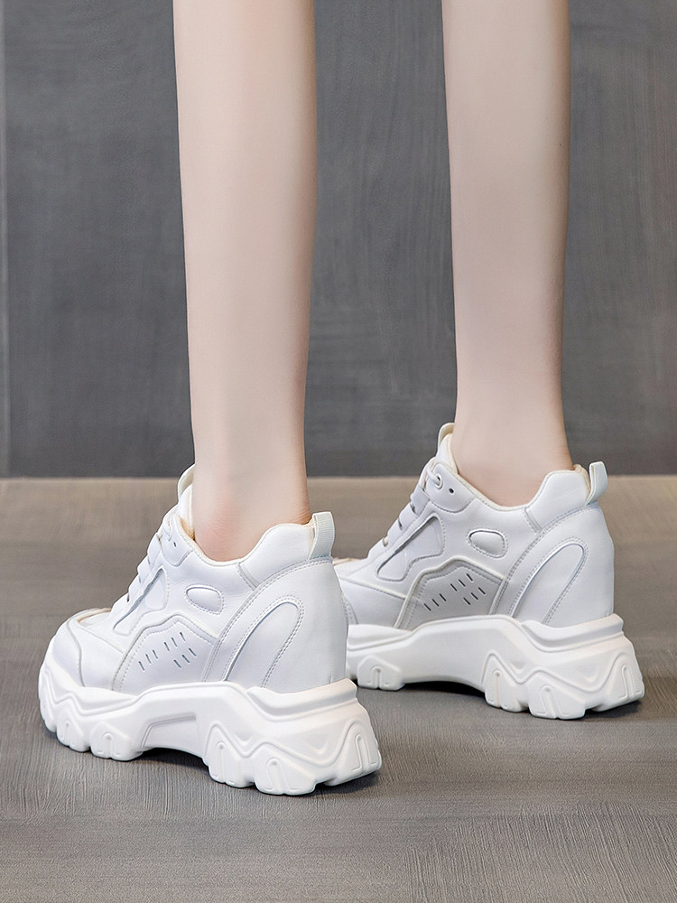 Trendy Dad Sneakers for Women ins New Spring Style with Plush Lining, Thick Soles, Hidden Height Increase, High-Heeled White Shoes