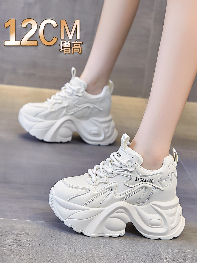 Women's Height-Increasing Dad Shoes 12cm for Petite Women, 2025 Autumn and Winter New Style, Fleece-Lined 10cm Thick-Soled White Sneakers for Women