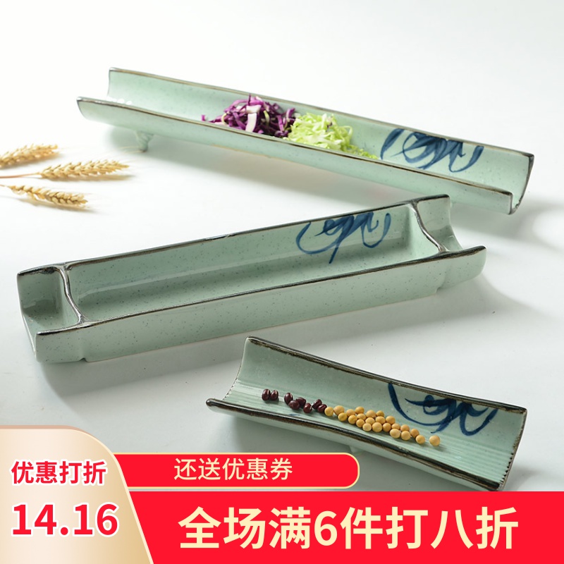Three Korean ceramics, the characteristics of rectangular simple rectangular dish fish dish hand - made tableware tableware snack plate sushi plate