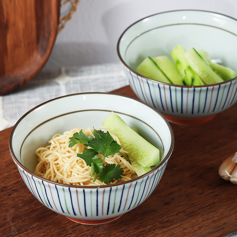 Three blue and white porcelain tableware ceramic bowl bowl with Japanese ramen rainbow such as bowl 6 inches large bowl of soup bowl stripe horn