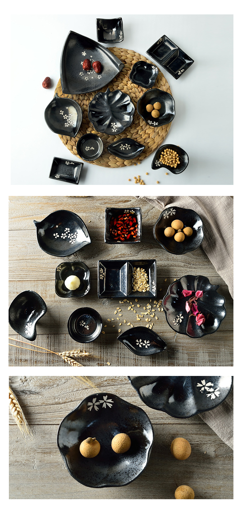 Three points to burn, Japan and South Chesapeake creative ceramic flavour dishes and wind black classic Japanese cherry sauce dish dishes snack plate