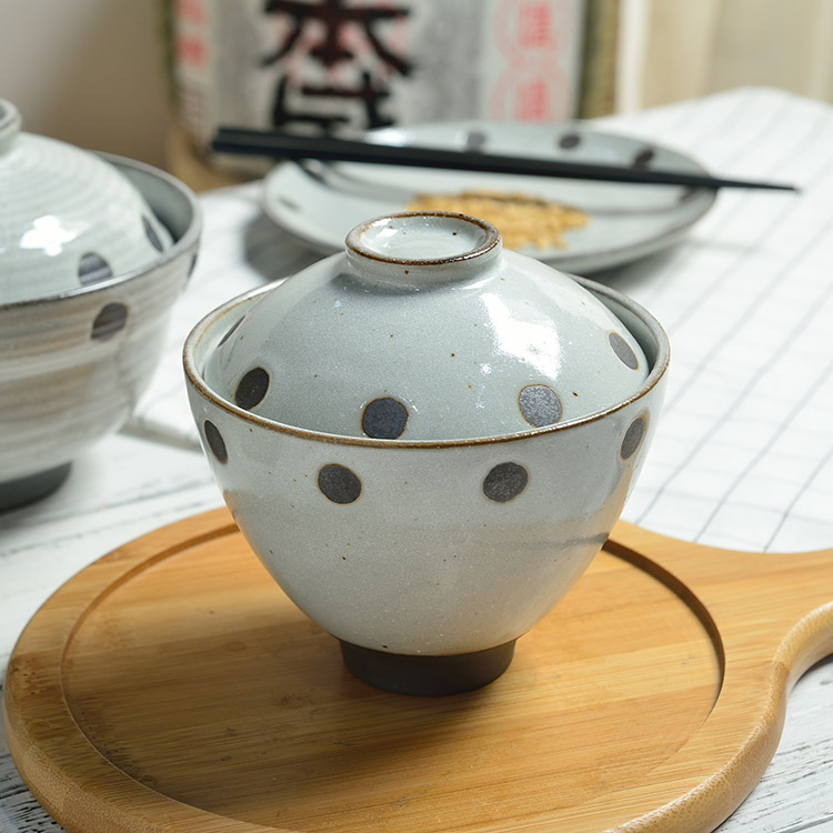 Three ceramic Japanese mercifully rainbow such as bowl with cover soup bowl microwave tableware rainbow such as bowl stew with a single bowl of steamed dense eggs