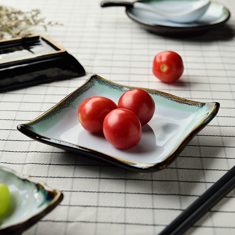 Three ceramic Japanese sushi creative snack dish fish dish steak dinner plate tableware custom rectangular plate characteristics