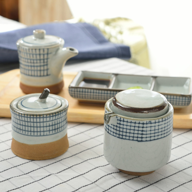 Three points to burn creative Japanese restaurant tableware hand - made the grid series oil pot seasoning bottles ceramic vinegar bottle seasoning as cans