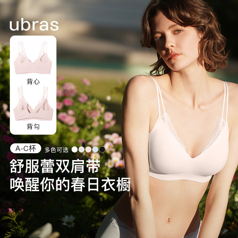 Ubras Size-Free Comfortable Lace Bra Set, Seamless Triangle Cup Underwear Set for Women, Thin Style for Spring and Summer