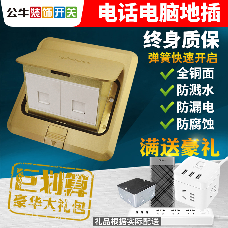 Bull Ground Socket Full Copper Waterproof No Damping Concealed Home Network Route Telephone Computer Ground Socket panel