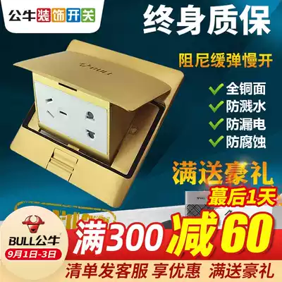 Bull ground socket all copper waterproof damping five-hole socket panel Power 5-hole hidden floor floor household