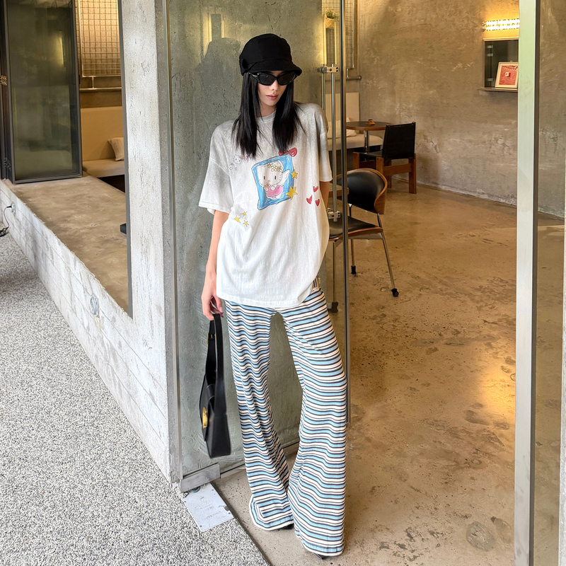 【Zhang Xin and Tang Aoma Same Style】Sofitte 26Ss White Spray-Dyed Fun and Quirky Kitty Print T-Shirt