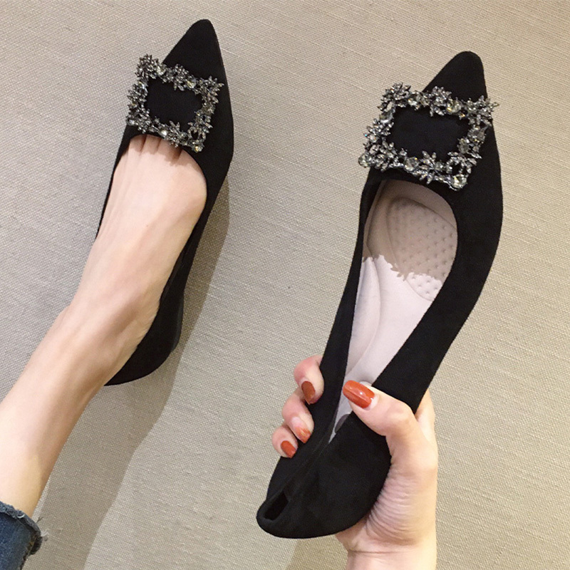 Pointed Toe Flat Shoes for Women 2026 Spring and Autumn New Style Rhinestone All-Season Black Professional Soft Sole Large Size Work Shoes Summer Pointed Toe Flat Shoes for Women 2026 Spring and Autumn New Style Rhinestone All-Season Black Professional Soft Sole Large Size Work Shoes Summer