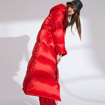 Down jacket womens new red mid-length over-the-knee ultra-long slim thickened goose down fashion wedding tide