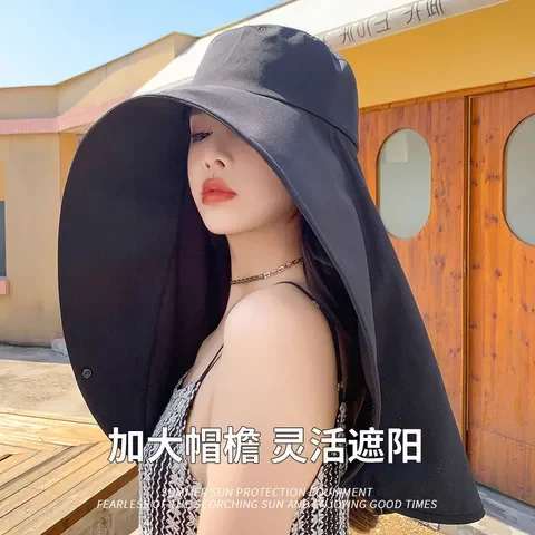 태양 모자 어부 모자 전체 얼굴 큰 챙이 드러난 포니 테일 여성 UV 숄 커버 얼굴 태양 보호 목 방지