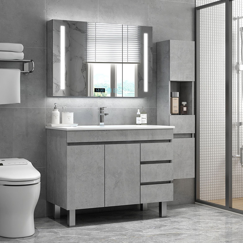 Nordic intelligent floor-standing bathroom cabinet combination small family wash basin cabinet dressing room mirror cabinet wash table wash basin