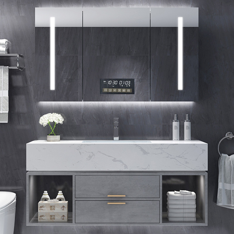Nordic style intelligent bathroom cabinet combination Modern simple wash basin cabinet Marble sink sink Wash basin cabinet