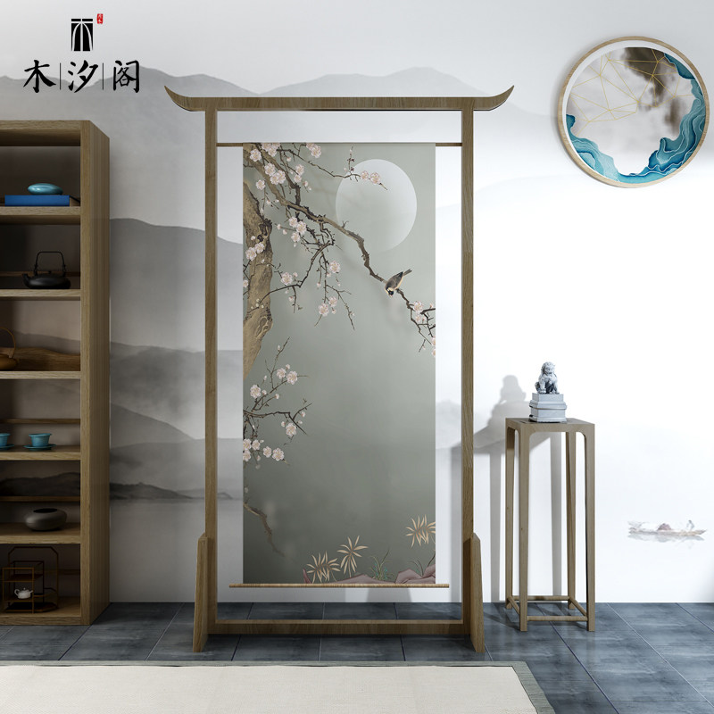 Chinese style screen partition living room minimalist modern flower bird bedroom sheltering home hotel room solid wood in the door holder screen