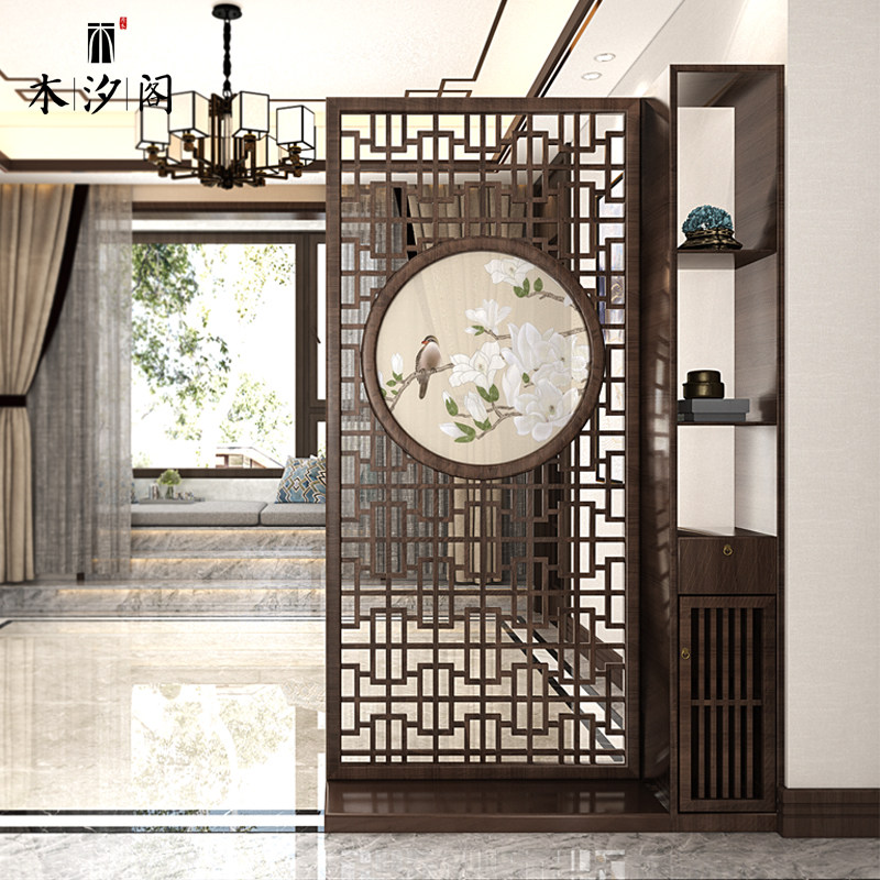 Entrance to the family Guan Guan Cabinet Screen Partition Living Room New Chinese Solid Wood Shelve Hollowed-out to the Door Home Screen